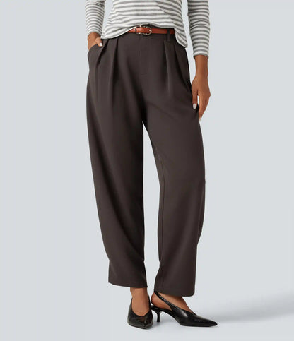 High Waisted Straight Leg Work Pants with Pockets