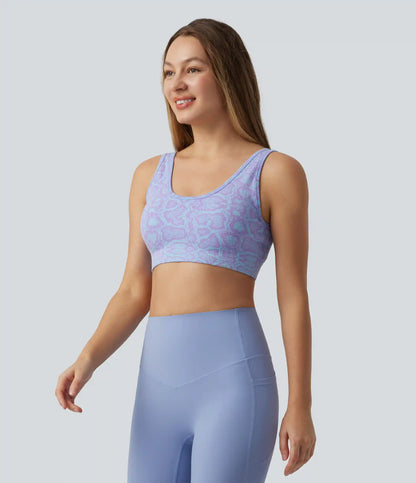 OneForm Seamless Flow Low Support U-Neck Snakeskin Print Built-in Bra Yoga Sports Bra