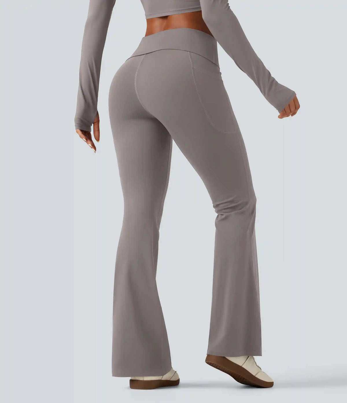 SoftlyZero™ Mid Rise Foldover Flare Yoga Leggings with Pockets
