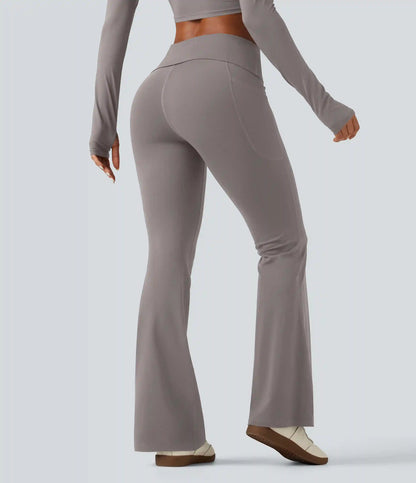 SoftlyZero™ Mid Rise Foldover Flare Yoga Leggings with Pockets