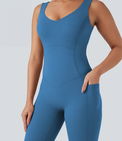Halara UltraSculpt™ V Neck Tummy Control Butt Lifting Workout Jumpsuit with Pockets