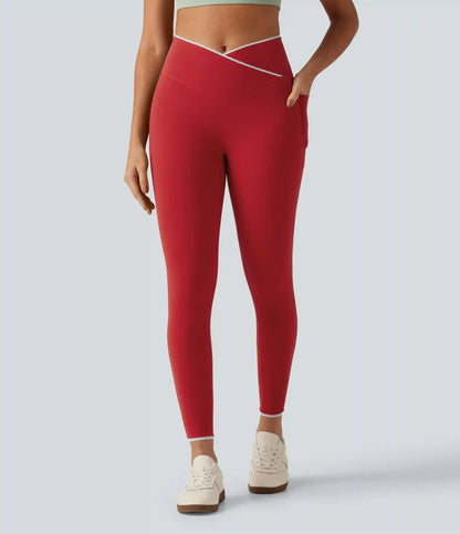 Halara UltraSculpt™ High Waisted Crossover Color Block Yoga Leggings with Pockets