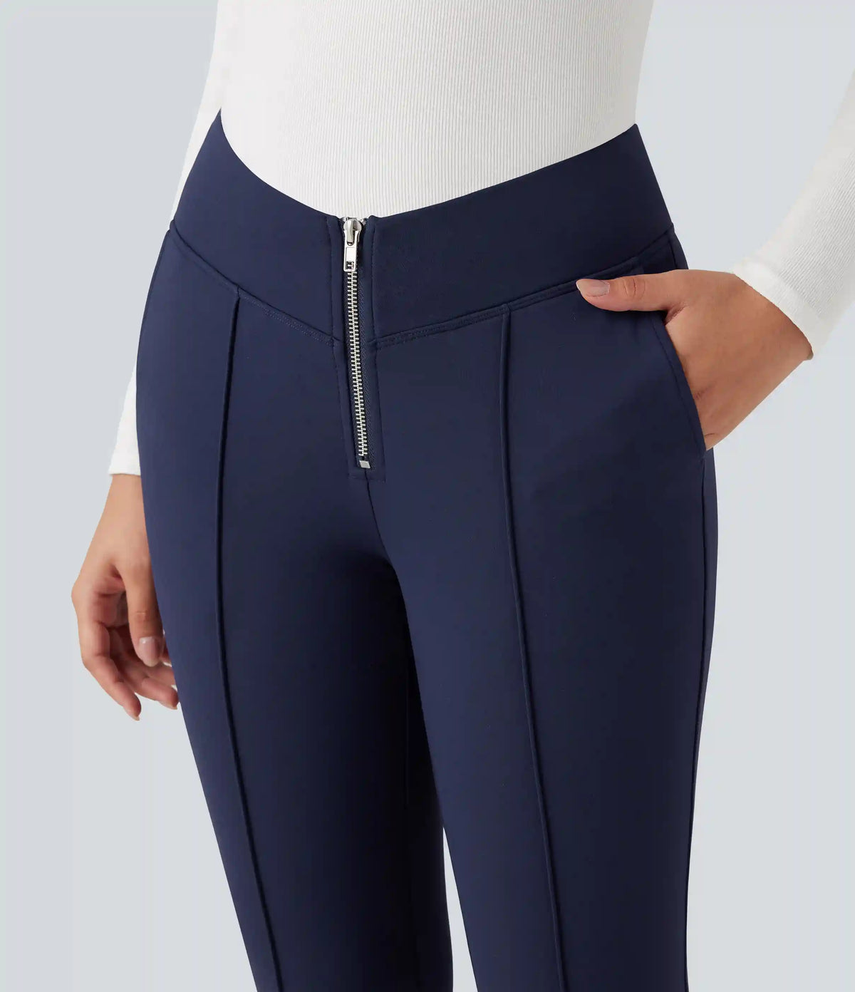 SoftlyZero™ Plush Thermal V Shaped High Waisted Zipper Work Pants with Pockets