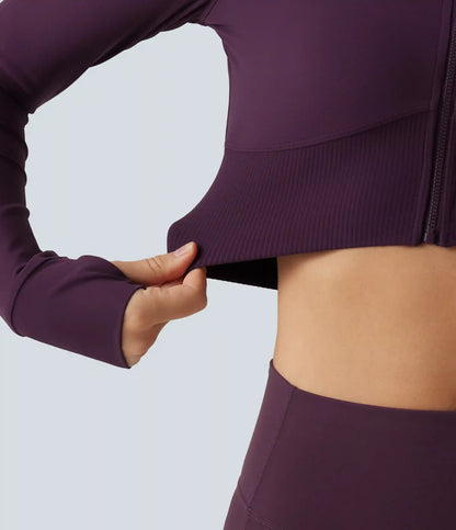Halara UltraSculpt™ Mock Neck Raglan Long Sleeve Thumb Hole Cropped Yoga Jacket
