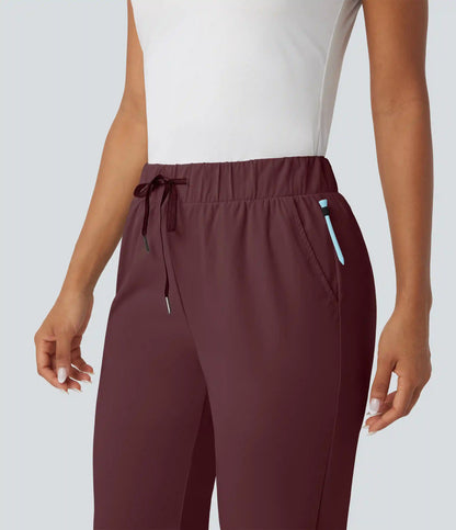 High Waisted Drawstring Pockets Quick Dry Golf Tapered Pants-Golf Tee Pocket