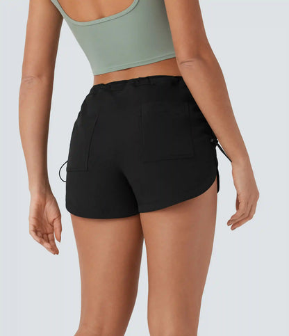 Low Rise Pocket Curved Hem Casual Shorts