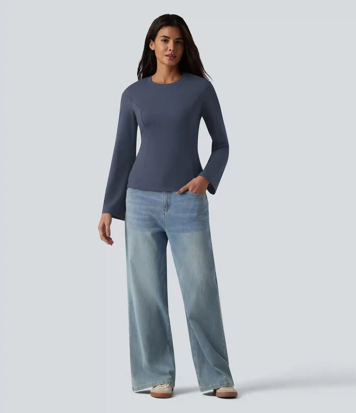 Round Neck Bell Long Sleeve Casual Top