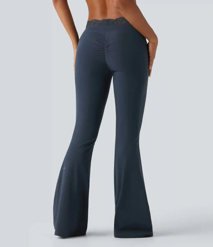 Halara UltraSculpt™ Mid Rise Contrast Lace Ruched Flare Yoga Leggings with Pockets