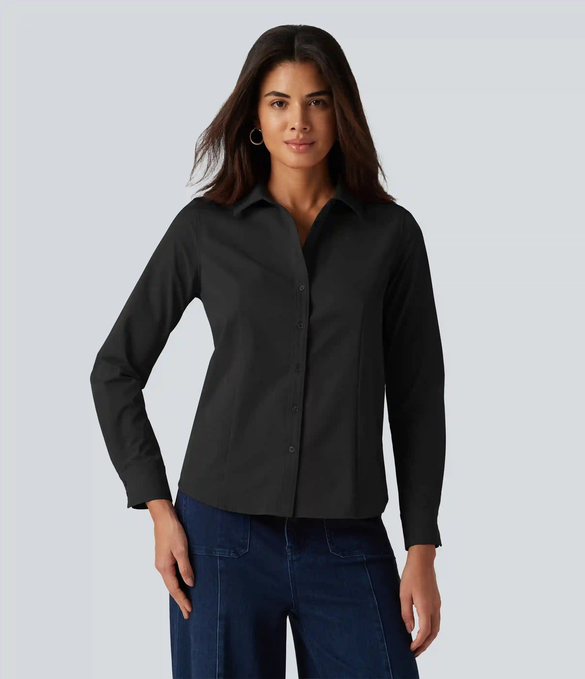 Long Sleeve Curved Hem Work Shirt