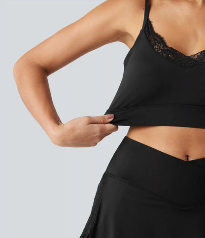 SoftlyZero™ Airy Light Support Sweetheart Neck Contrast Lace Built-in Bra InstantCool Workout Sports Bra-UPF50+