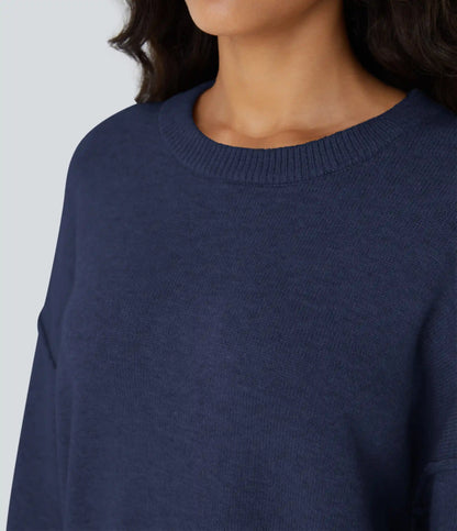 Round Neck Dropped Shoulder Long Sleeve Casual Sweater