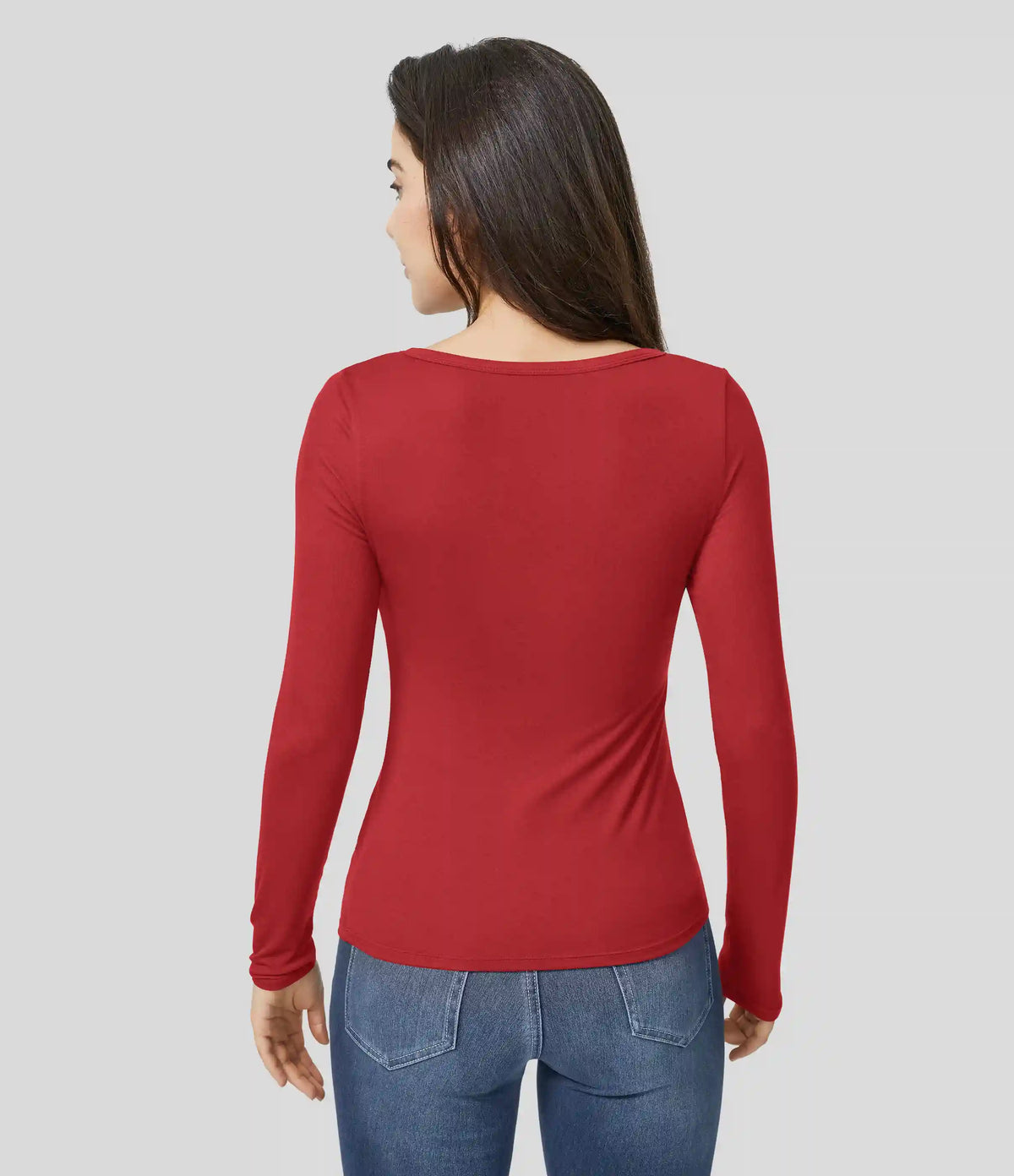 Ribbed Henley Neck Long Sleeve Slim Casual T-Shirt