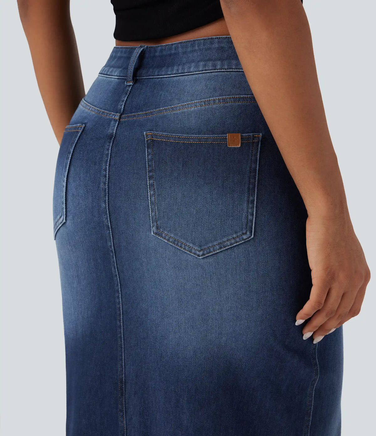 Halara Flex™ Asymmetric Mid Rise Split Bodycon Denim Casual Skirt with Pockets