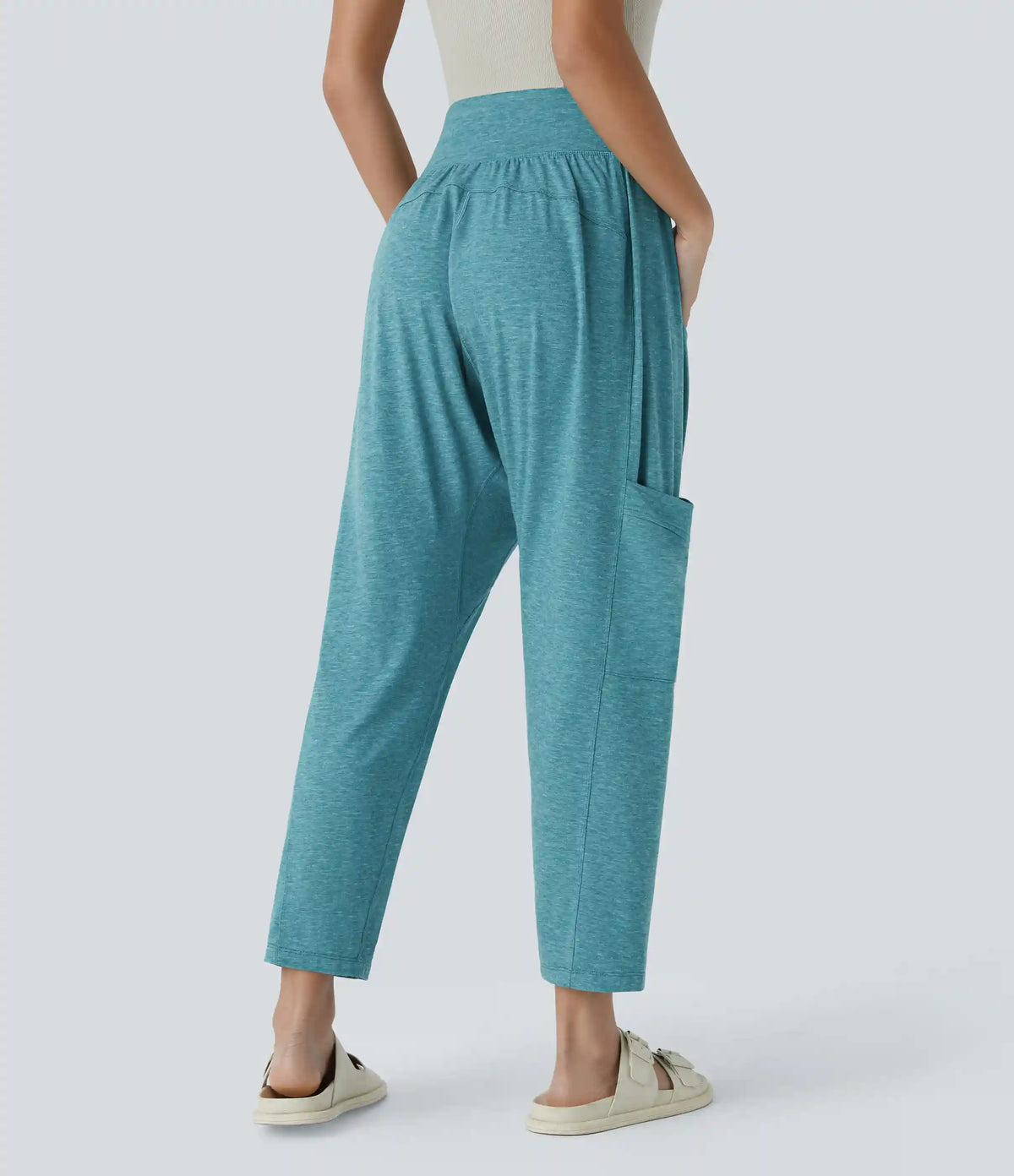 Mid Rise Tie Pockets Casual Harem Pants