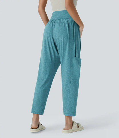 Mid Rise Tie Pockets Casual Harem Pants