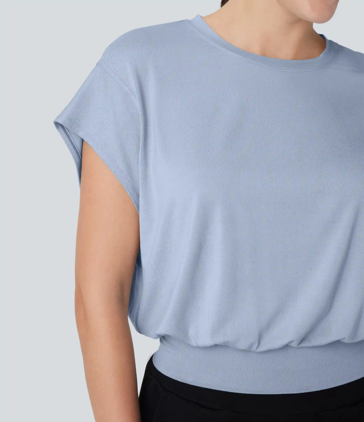 Round Neck Short Batwing Sleeve Work T-Shirt