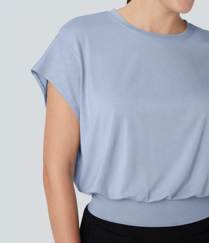 Round Neck Short Batwing Sleeve Work T-Shirt