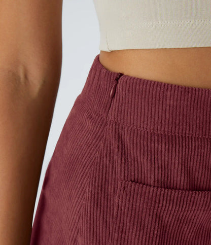 High Waisted Pocket Zipper 2-in-1 Corduroy Mini Casual Skirt