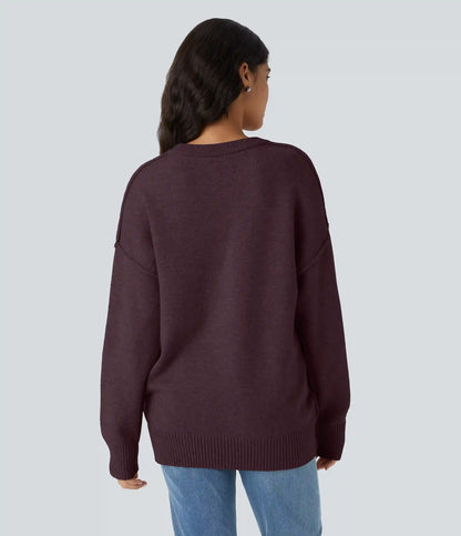 Round Neck Dropped Shoulder Long Sleeve Casual Sweater