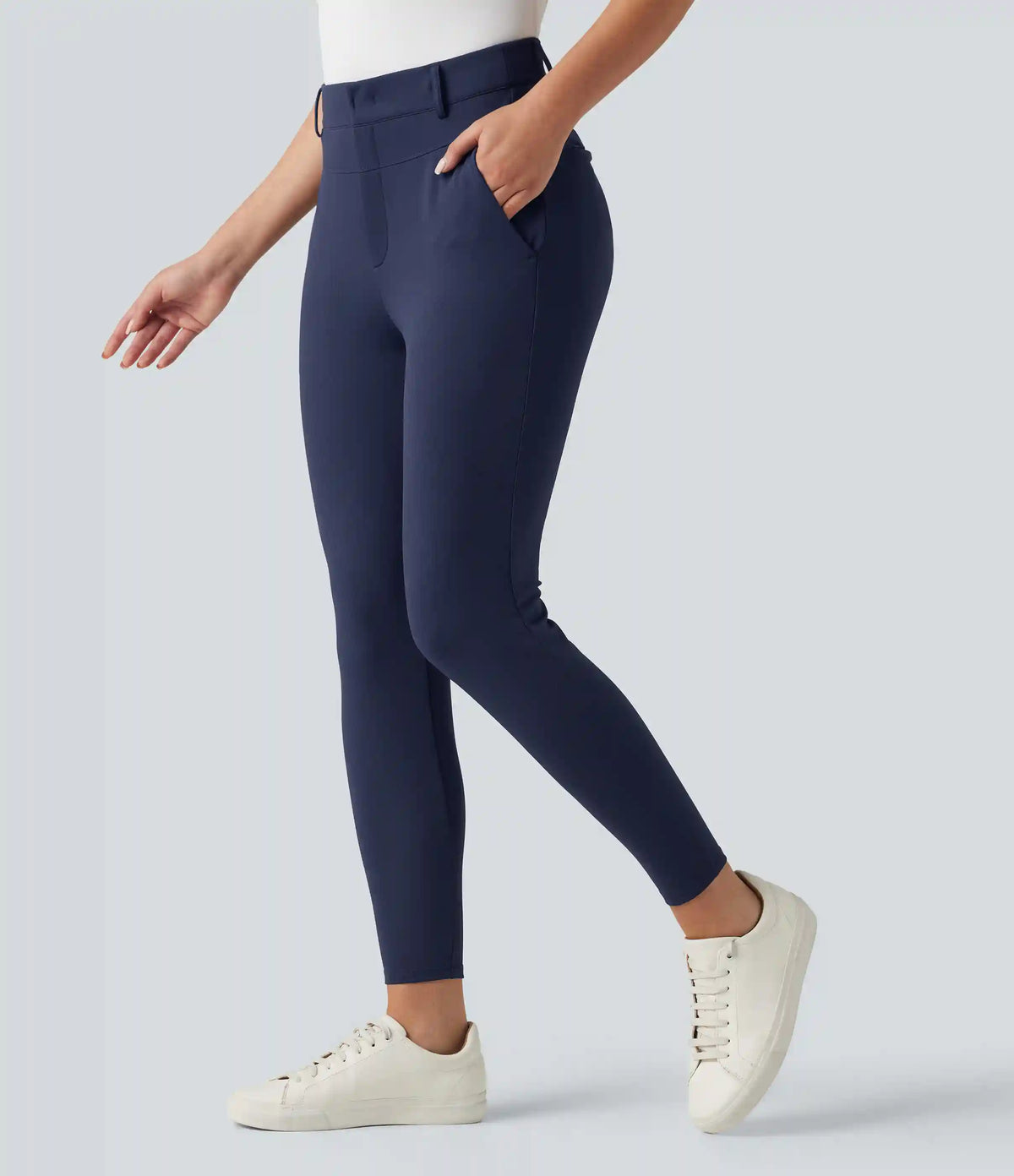 High Waisted Herringbone Golf Skinny Pants with Pockets