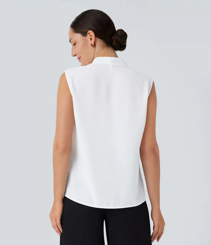 V Neck Sleeveless Work Blouse