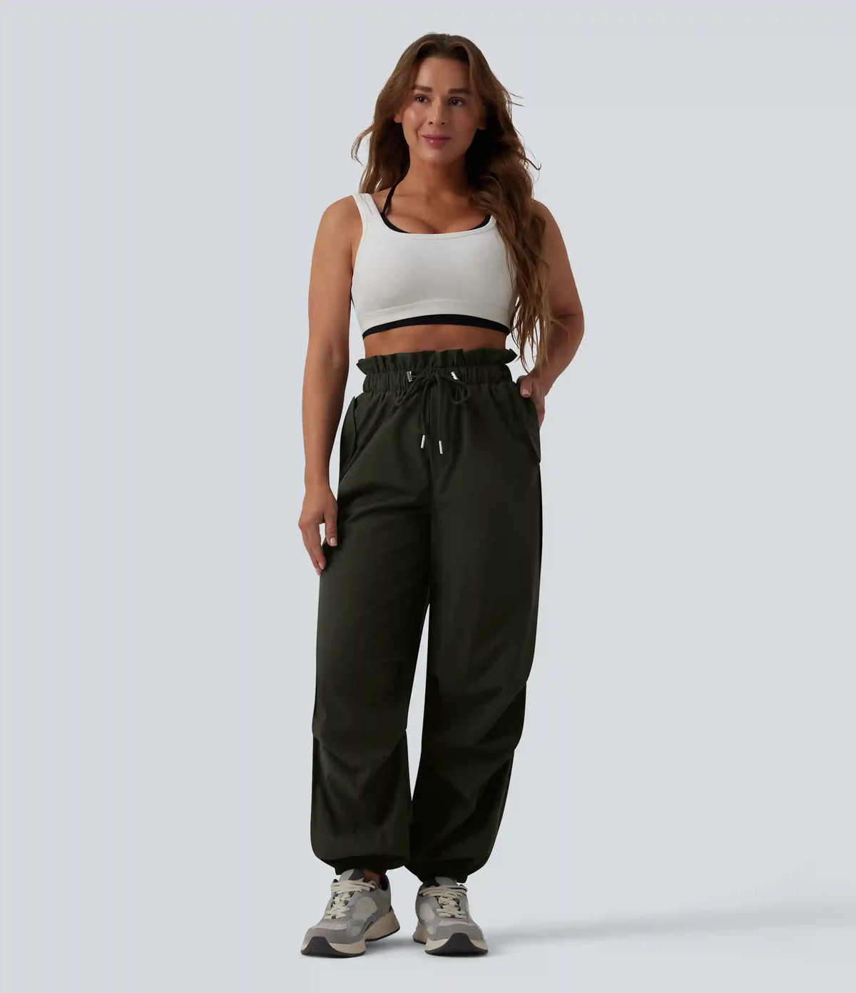 High Waisted Drawstring Parachute Workout Joggers with Pockets