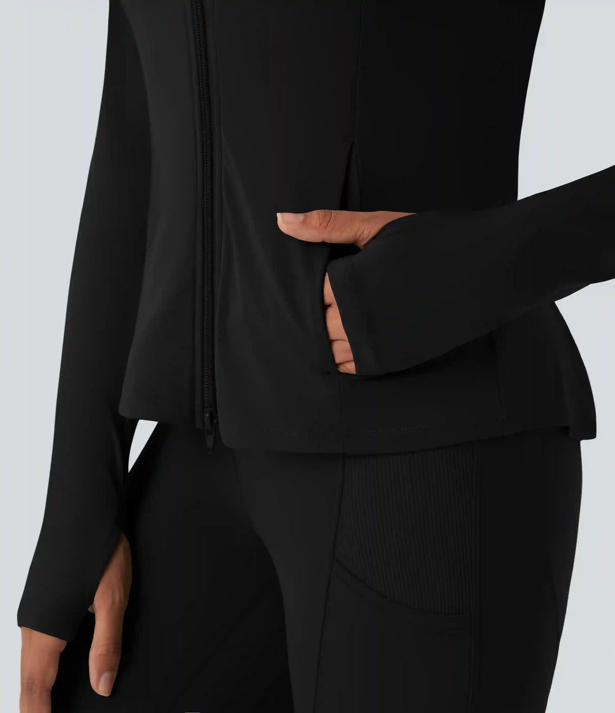 SoftlyZero™ Hooded Long Sleeve Thumb Hole Pleated Jacket with Pockets
