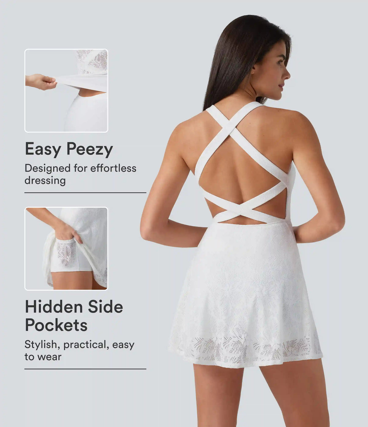 SoftlyZero™ QuickDry Built-in Bra Contrast Lace 2-in-1 Flare Mini Yoga Active Dress with Pockets-Easy Peezy Edition