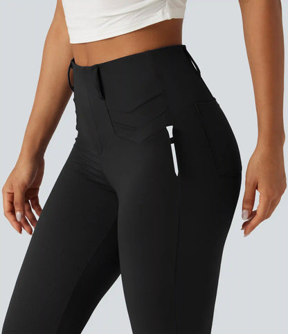 High Waisted InstantCool Quick Dry Flare Golf Pants with Pockets-UPF50+