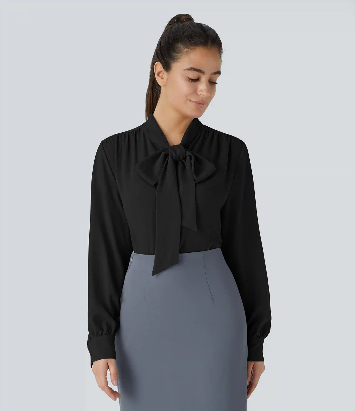 Tie Neck Long Sleeve Work Blouse