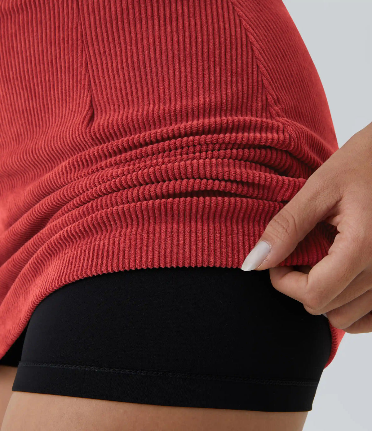 High Waisted 2-in-1 A Line Mini Corduroy Casual Skirt