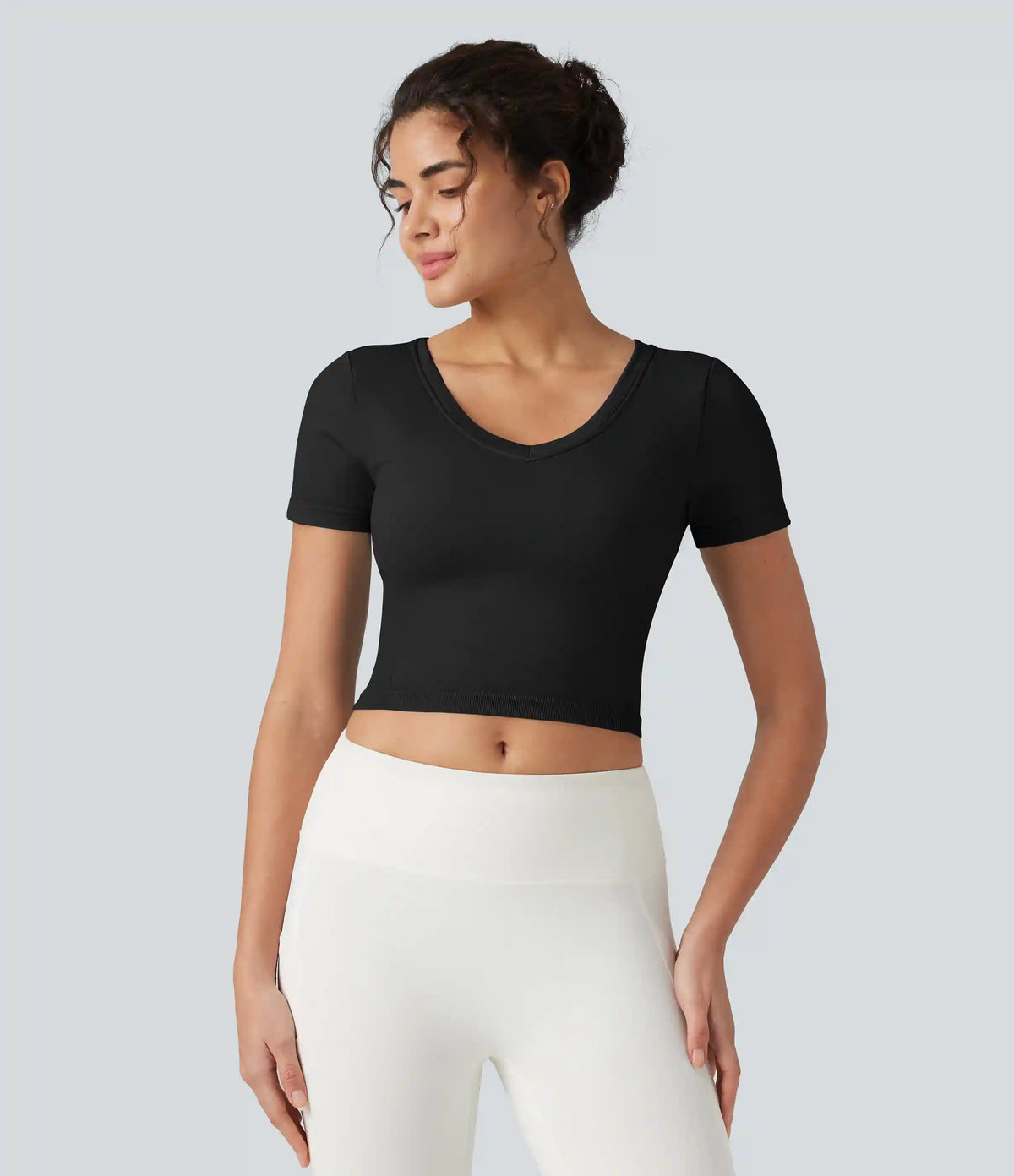 OneForm Seamless Flow V Neck Short Sleeve Built-in Bra Cropped Yoga Sports Top