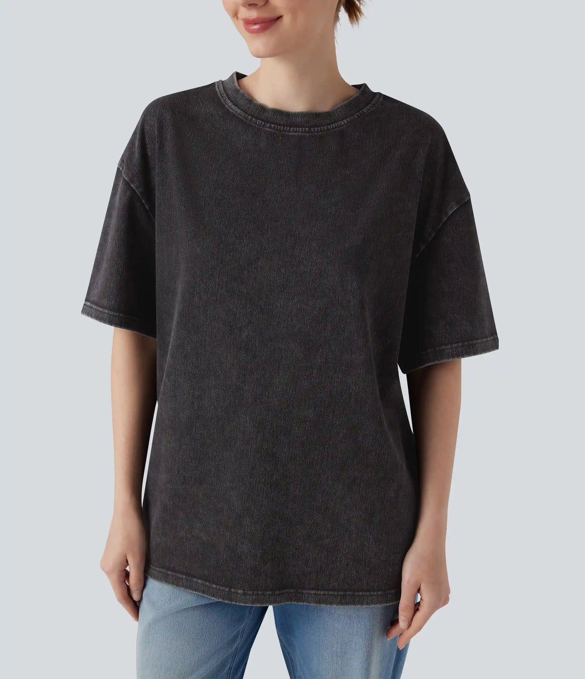 Halara Flex™ Round Neck Short Sleeve Denim Casual T-Shirt