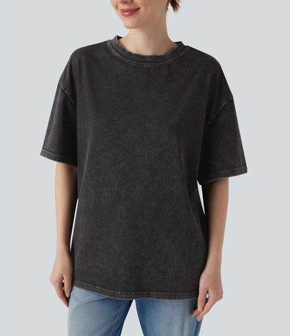 Halara Flex™ Round Neck Short Sleeve Denim Casual T-Shirt
