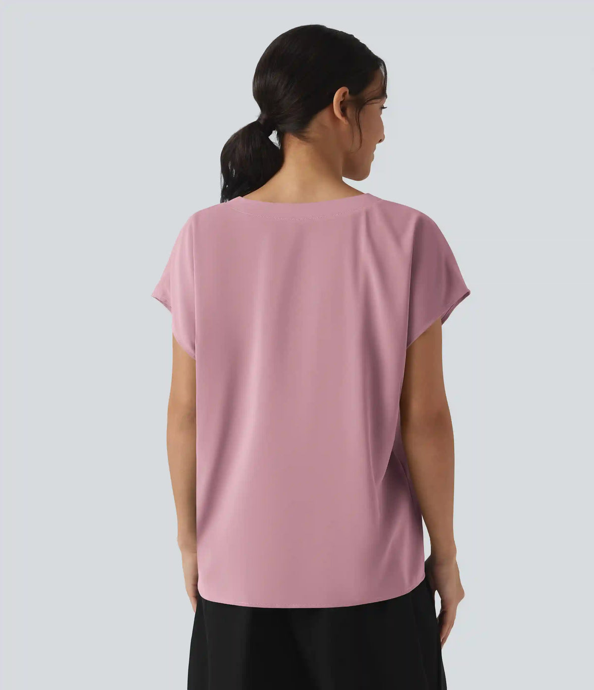 Wrinkle Recovery V-neck Short Sleeve Oversized Work Blouse