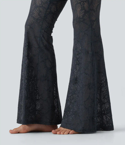 Halara UltraSculpt™ High Waisted Crossover Tummy Control Contrast Lace Yoga Flare Leggings with Pockets