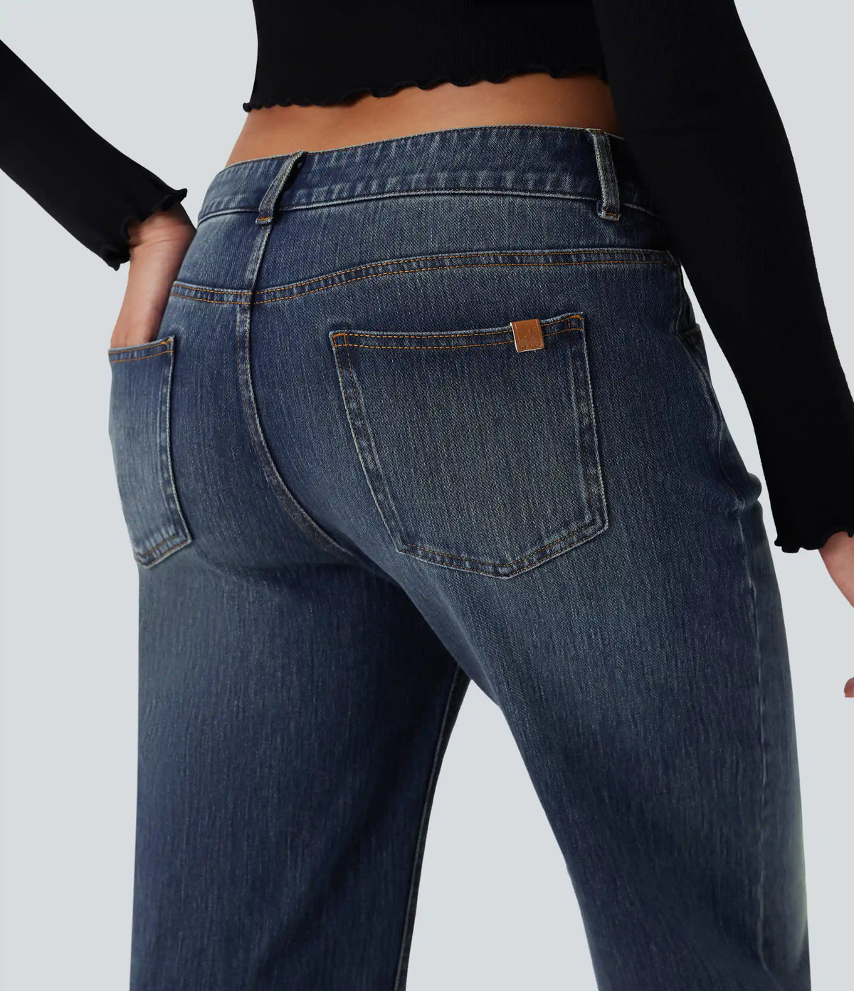 Halara Flex™ Asymmetric Low Rise Straight Leg Casual Jeans with Pockets