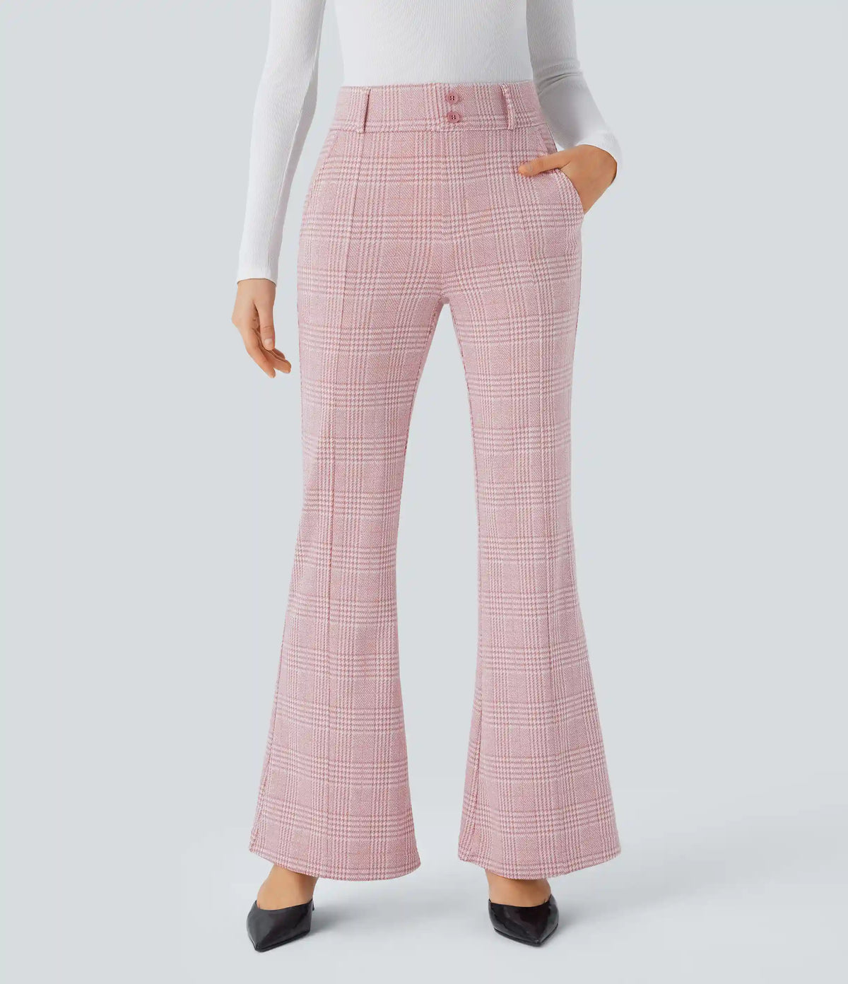 Halara Flex™ High Waisted Decorative Pocket Houndstooth Plaid Work Flare Pants