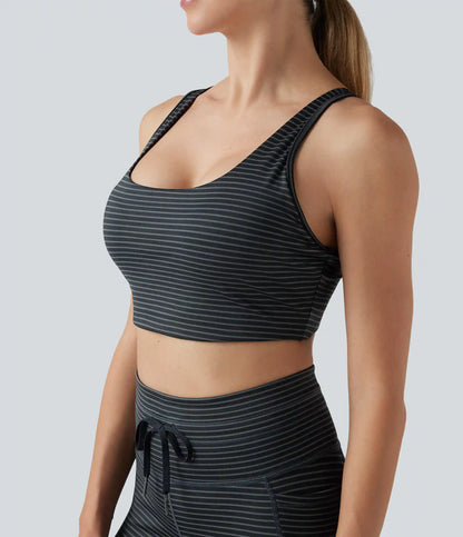 Low Support U Neck Cut Out Stripes Yoga Sports Bra DD-F Cups
