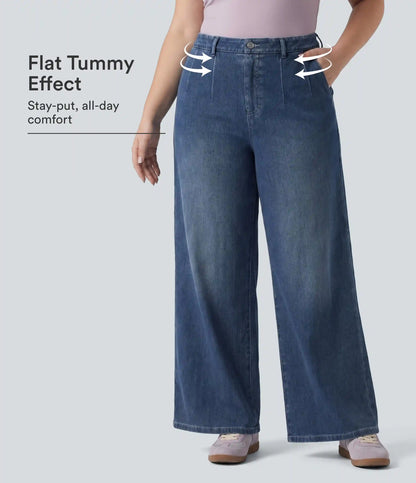 Halara Flex™ Plus Size High Waisted Tummy Control Wide Leg Casual Jeans with Pockets