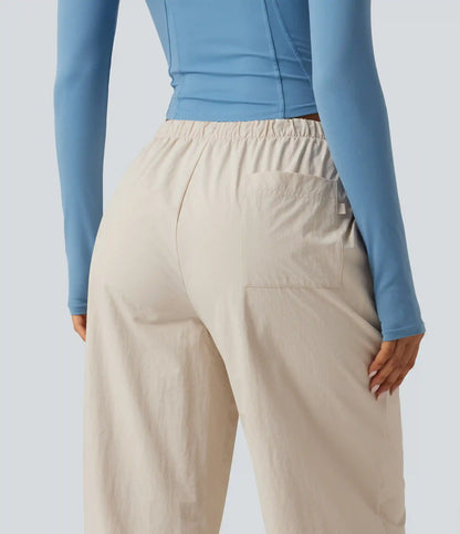 Durable Water Repellent Mid Rise Drawstring Barrel Leg Hiking Jogger with Pockets