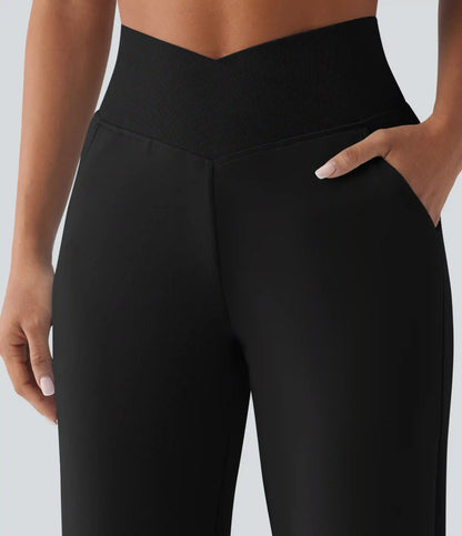 SpacerTek™ High Waisted Crossover Tummy Control Straight Leg Casual Pants with Pockets