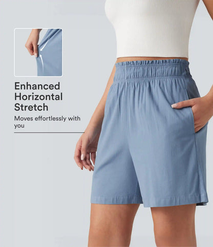 High Waisted Casual Stretch Linen Shorts 5'' with Pockets