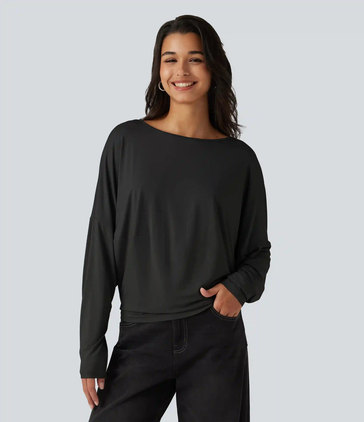 Round Neck Long Sleeve Relaxed Casual Top