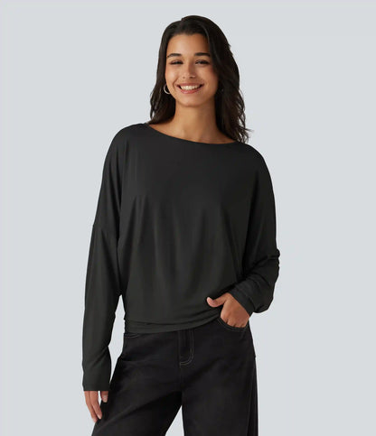 Round Neck Long Sleeve Relaxed Casual Top