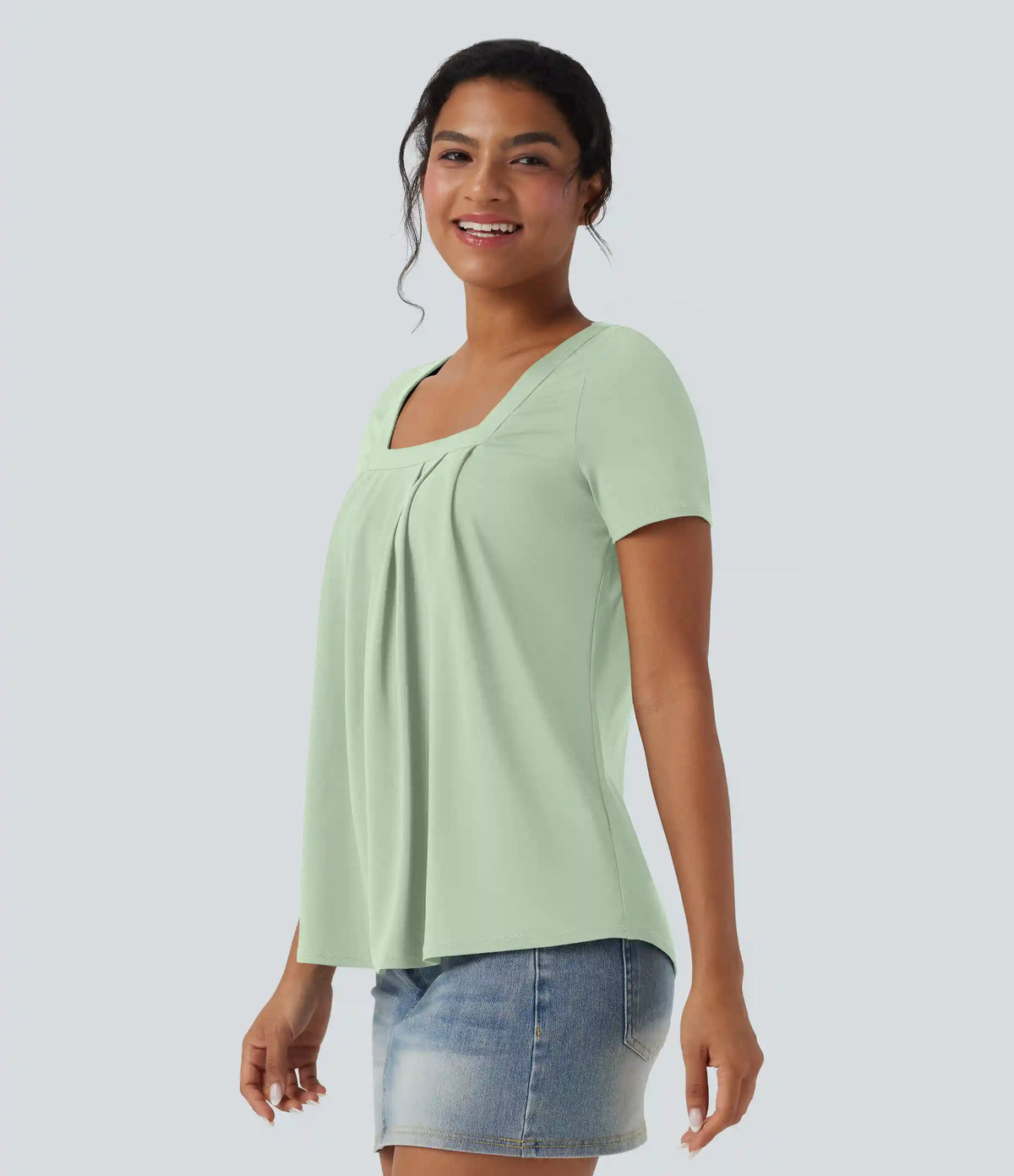 Square Neck Short Sleeve Casual Blouse