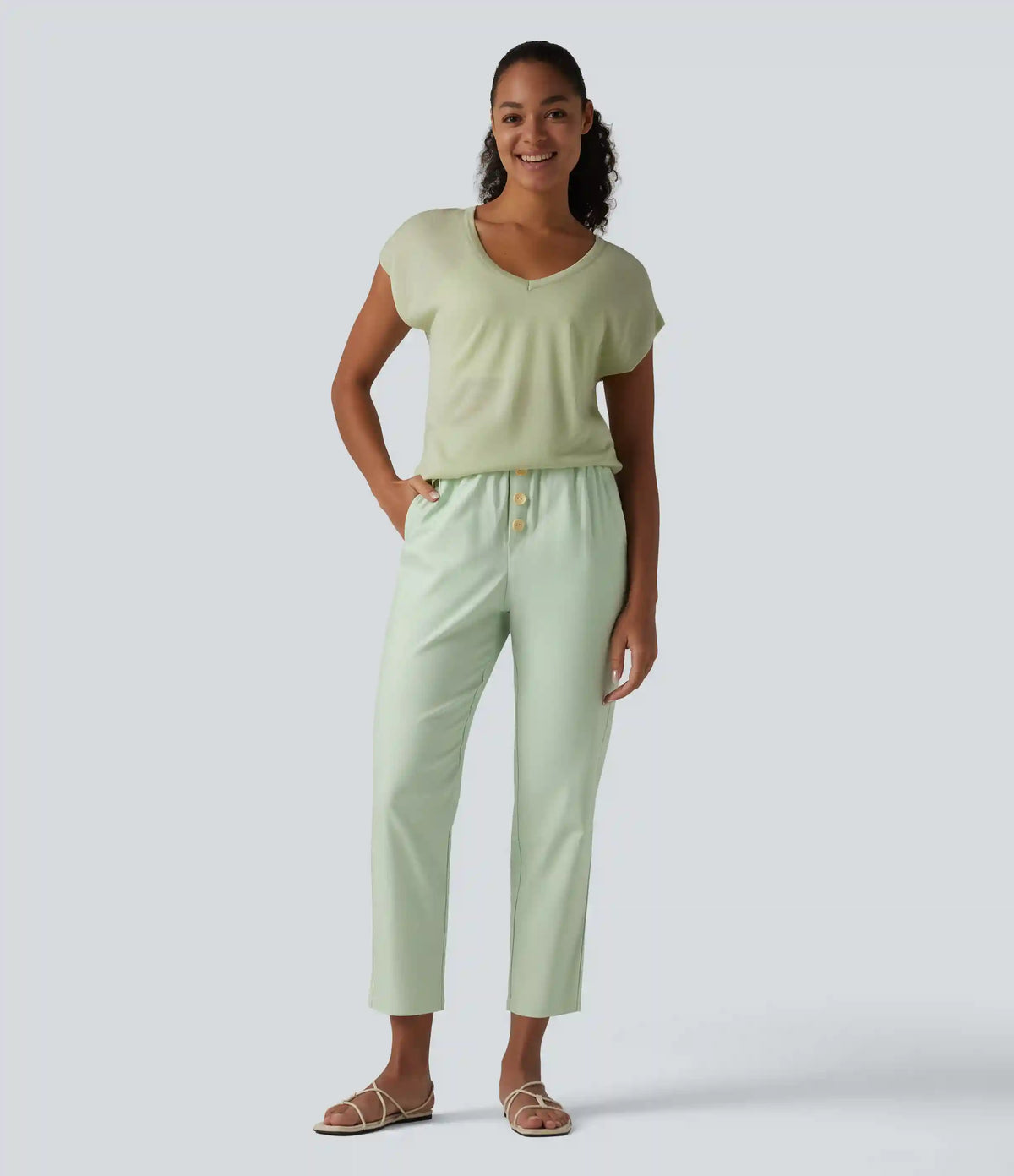 High Waisted Tapered Casual Cotton Linen Pants with Pockets