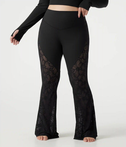 Halara UltraSculpt™ Plus Size High Waisted Tummy Control Contrast Lace Yoga Flare Leggings with Pocket