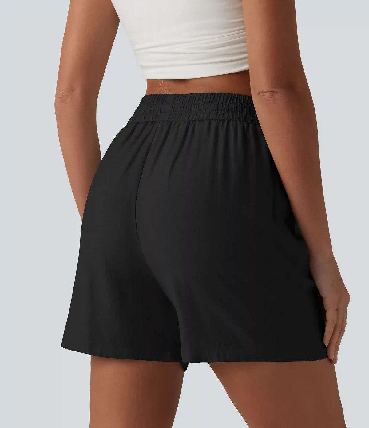 High Waisted Drawstring Casual Linen-Blend Baggy Shorts 5'' with Pockets