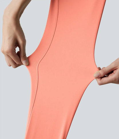 SoftlyZero™ High Waisted Crossover Plain Yoga Leggings with Pockets